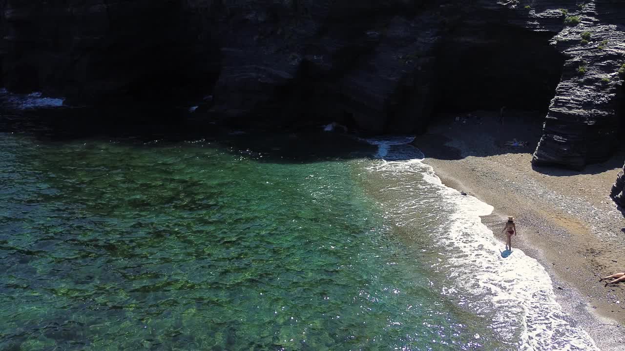 夏天人们在海滩上的鸟瞰图视频素材