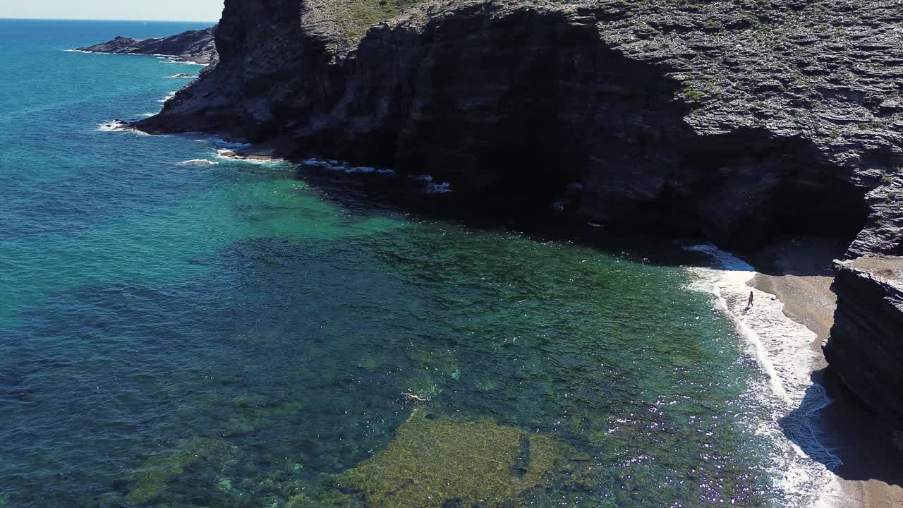 夏天人们在海滩上的鸟瞰图视频素材