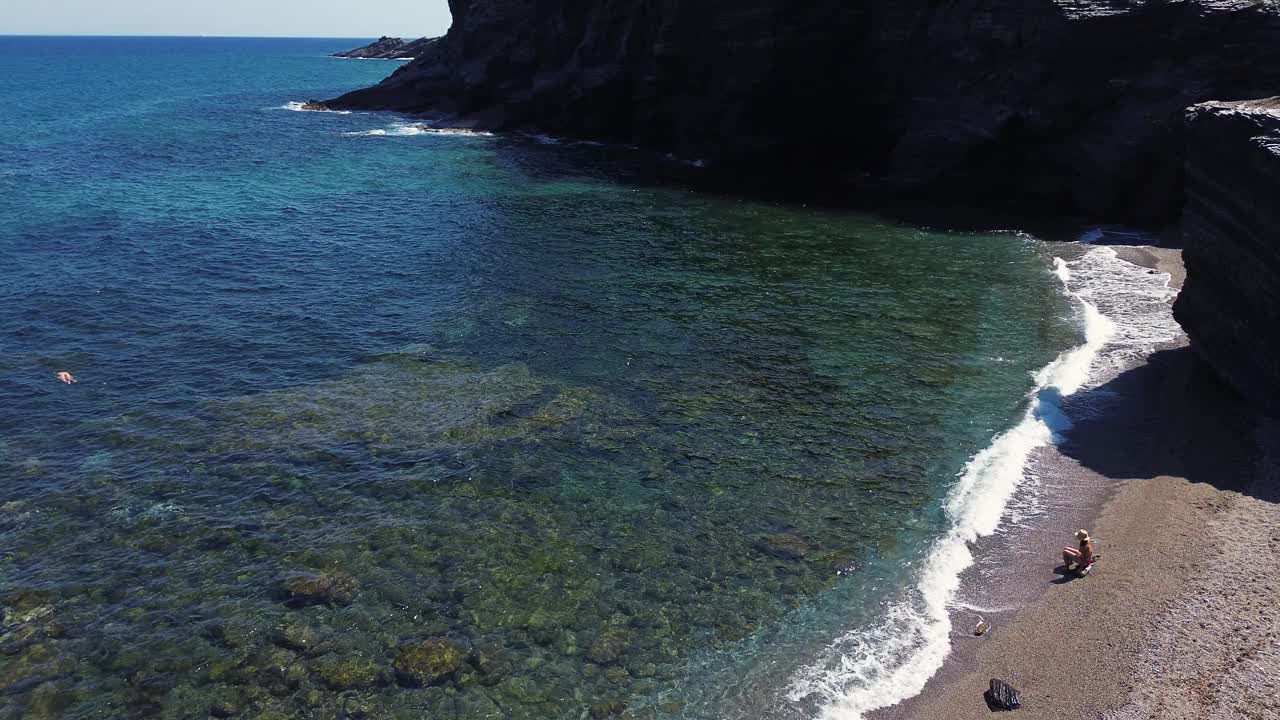 夏天人们在海滩上的鸟瞰图视频素材