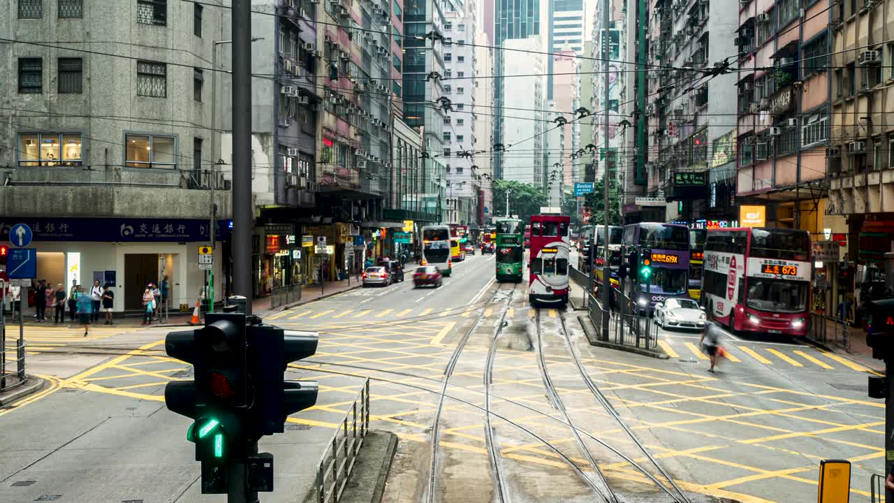 香港市区电车路线的延时拍摄。视频素材