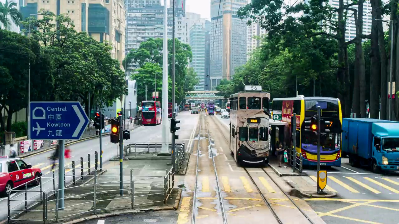 香港市区电车路线的延时拍摄。视频素材