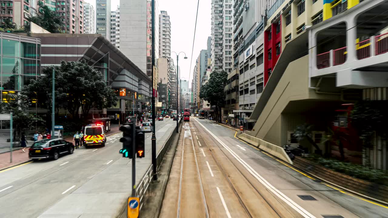 香港市区电车路线的延时拍摄。视频素材