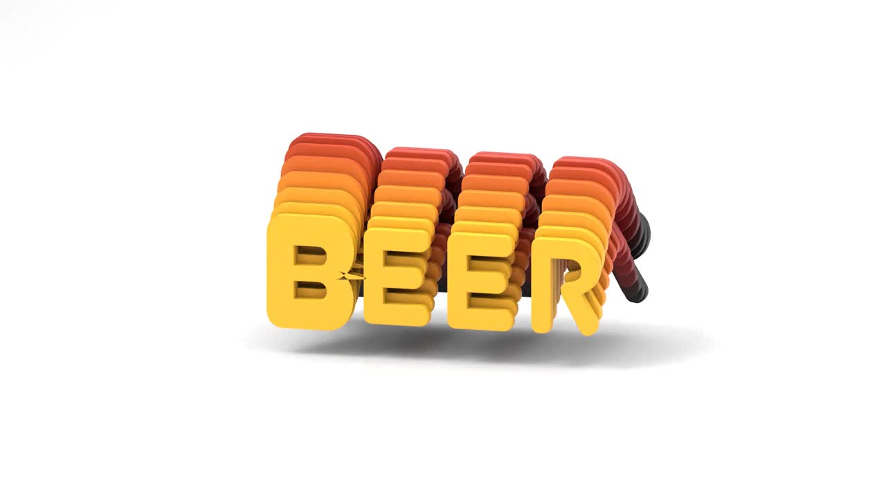 在空白的白色背景上舞动的橙色单词“BEER”的3D渲染动画视频素材