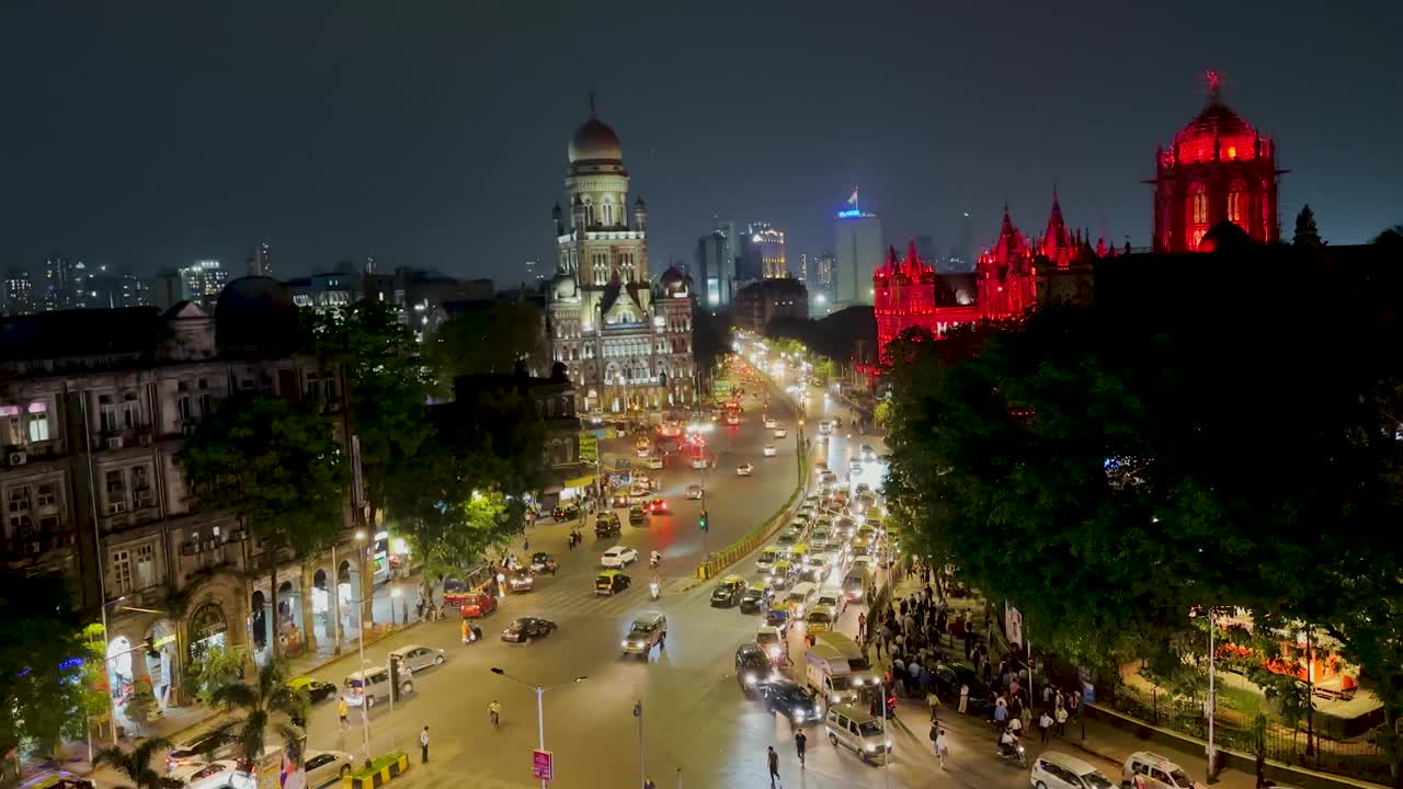 孟买市政公司总部外的夜景。视频素材