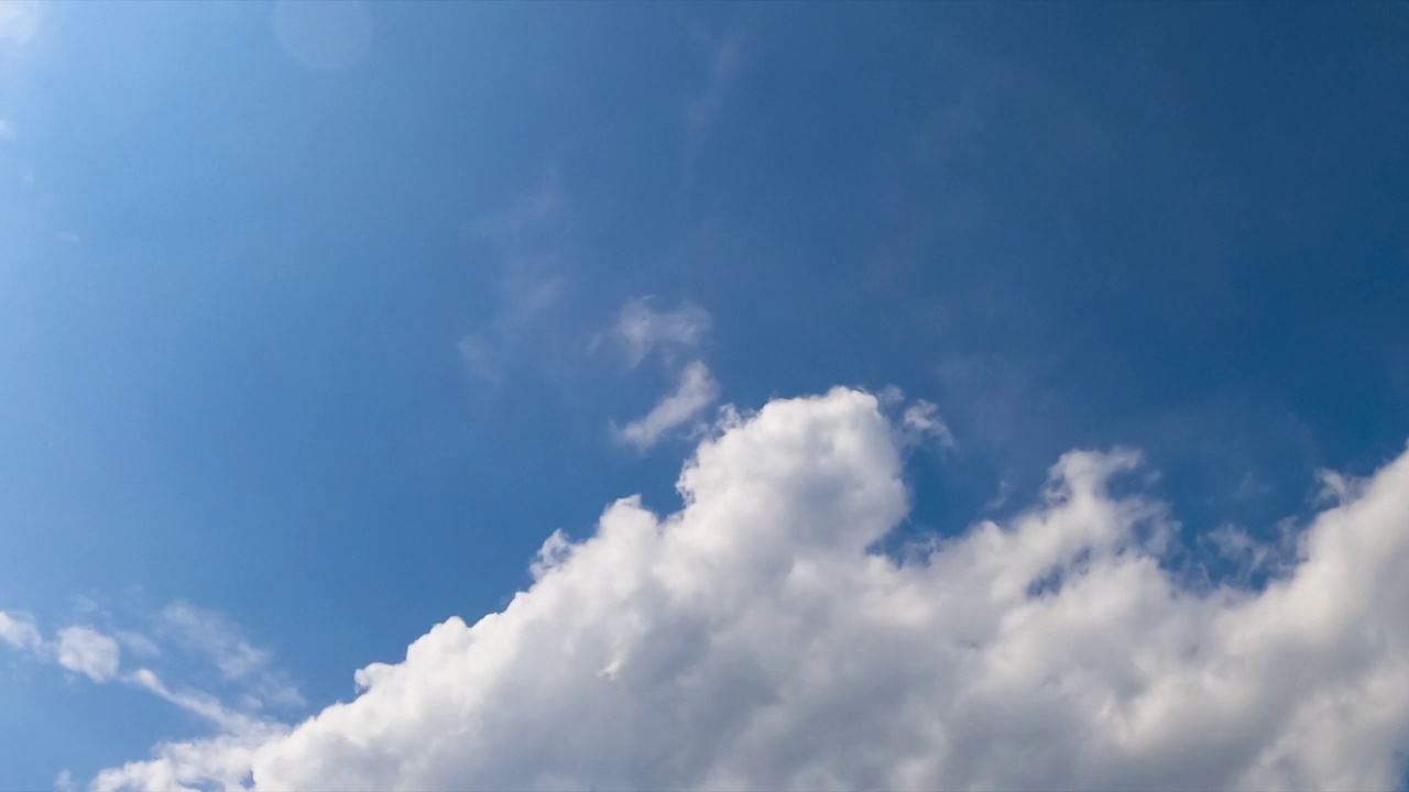 小小的轻云被风吹得飞快地飞。云景在天空中聚集。低角度视图。间隔拍摄。视频素材