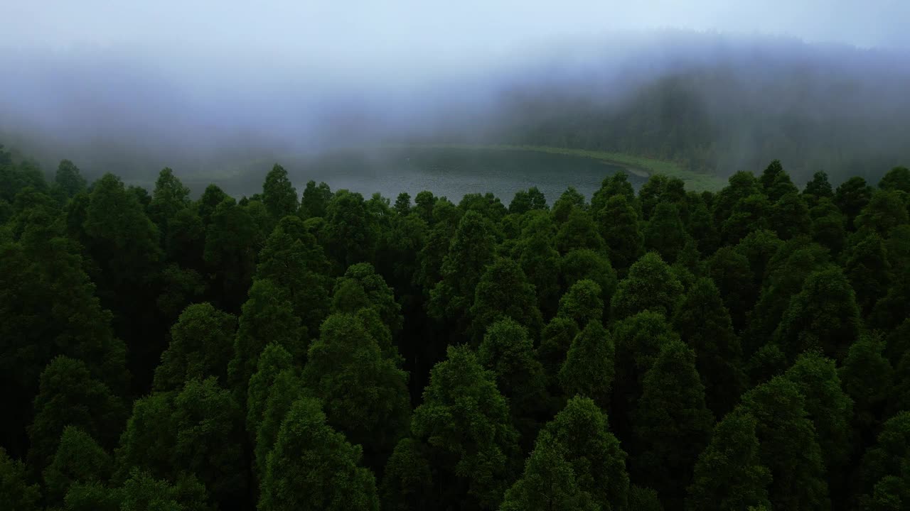 航拍图片Lagoa do Canário，一个葡萄牙泻湖，位于亚速尔群岛<s:1>米格尔岛，葡萄牙视频素材