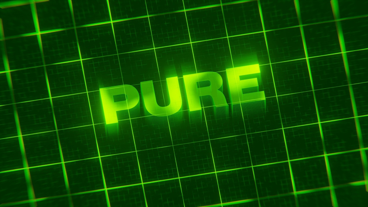 3D渲染动画的单词“PURE”隔离在绿色的网络背景视频素材