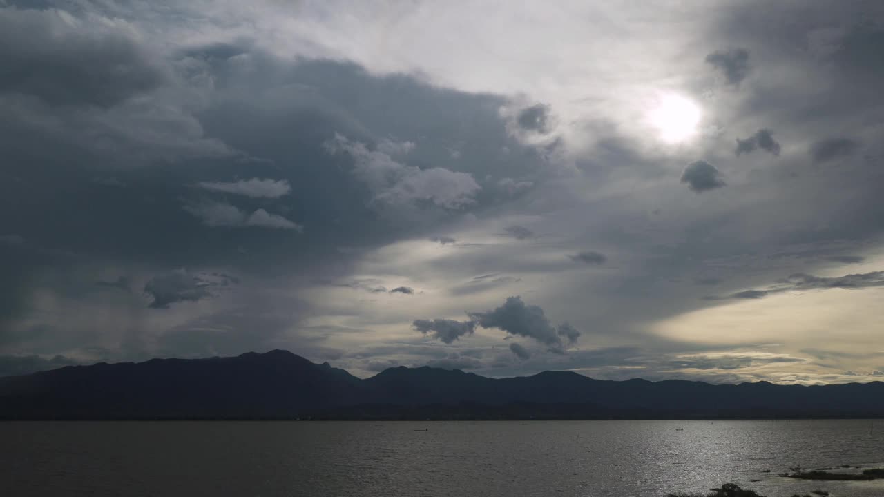 湖泊和山脉的雨季景观的时间变化视频素材