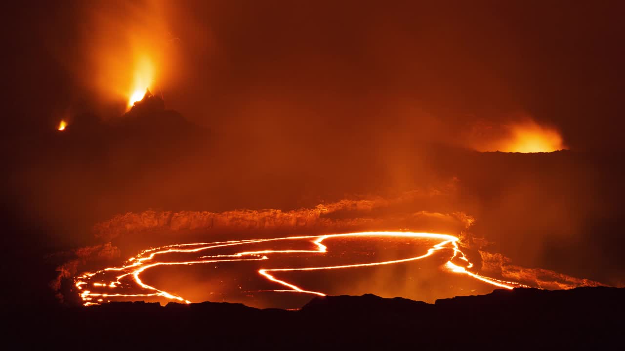 夏威夷基拉韦厄火山熔岩湖的时间流逝视频素材