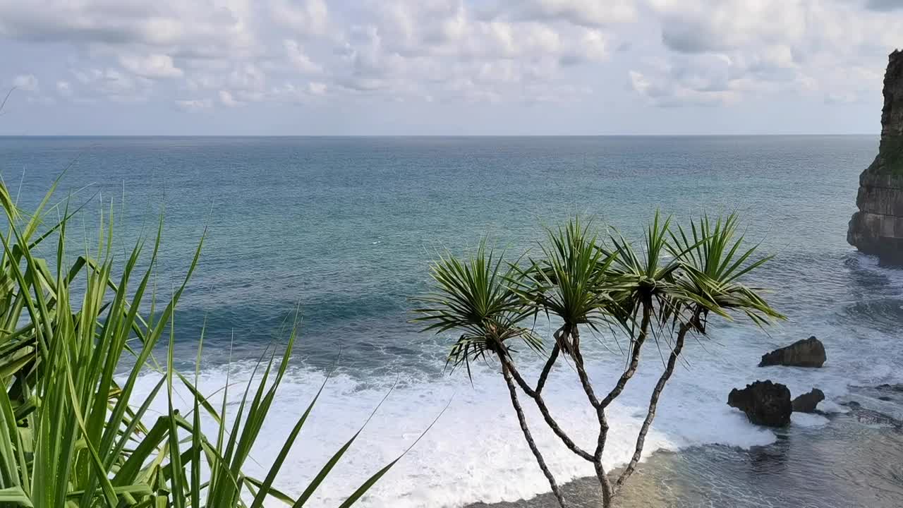 在印度尼西亚中爪哇沃诺吉里的卡朗伞海滩上的美丽风景视频下载