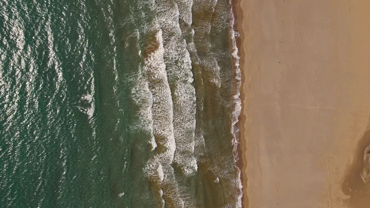 热带沙滩伊兹图祖海龟海滩和平静的蓝色大海，土耳其。自然无缝循环剪辑的热带空海滩与无限翻滚的海浪视频素材