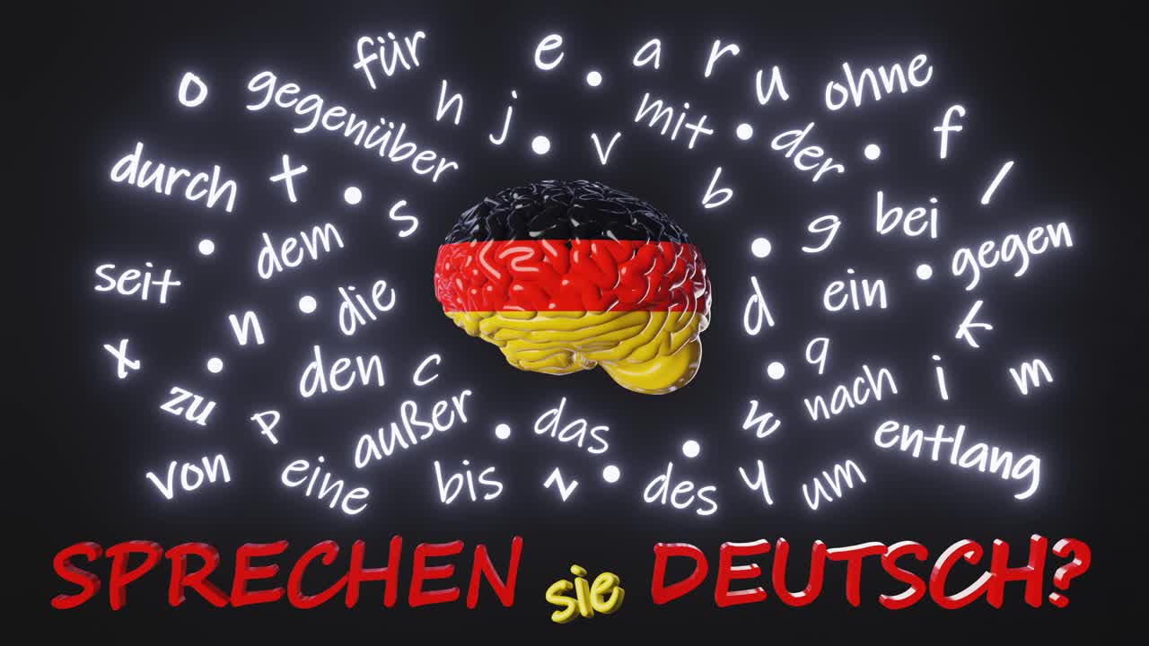 你会说德语吗?学习外语流利人脑字母文章单词介词3d动画在线课程教育听力阅读视频素材