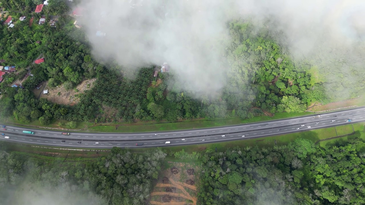 鸟瞰乡村种植园附近的高速公路视频素材