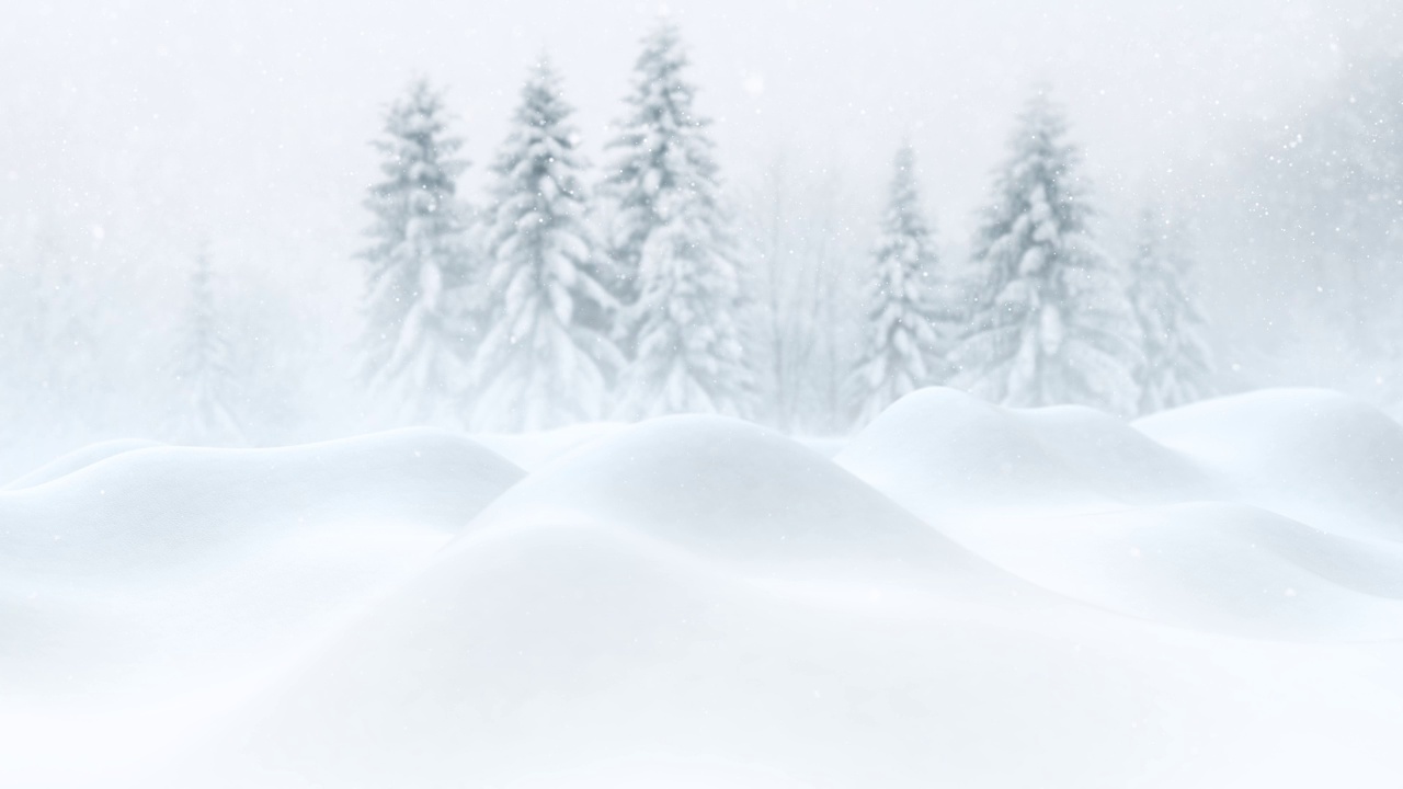 美丽的雪花模糊的冬季景观节日贺卡概念背景。视频素材