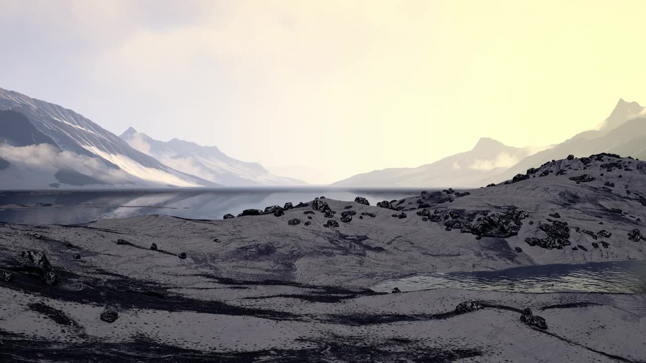 北冰洋冰雪覆盖岩石的冬季景观视频素材