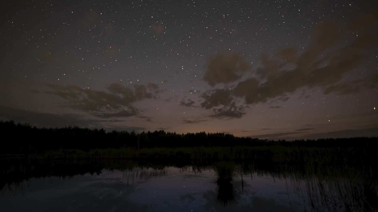 星星在湖面上的夜空中移动视频素材