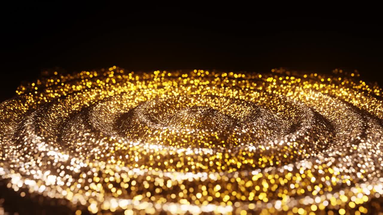 闪闪发光的金色颗粒流波背景3D渲染视频素材