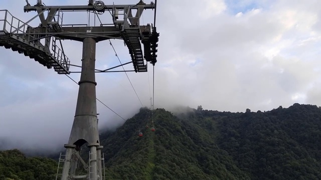 缆车在山顶上飞行，从Chandragiri缆车拍摄的视频视频下载