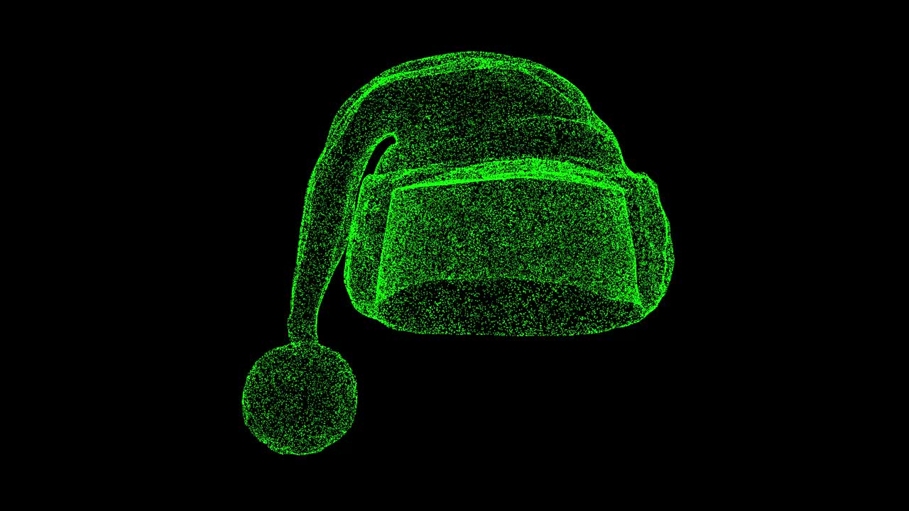 圣诞老人帽在黑色背景上旋转。圣诞快乐，节日快乐。圣诞节和新年的概念。冬天的传统。用于标题，文本，演示。商业广告背景。3D动画60 FPS。视频素材