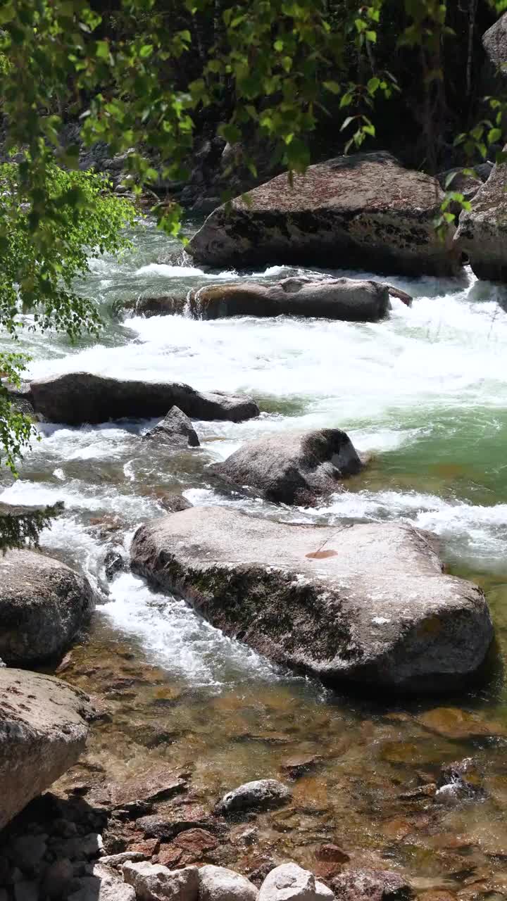 峡谷里的河从高处流下来视频素材