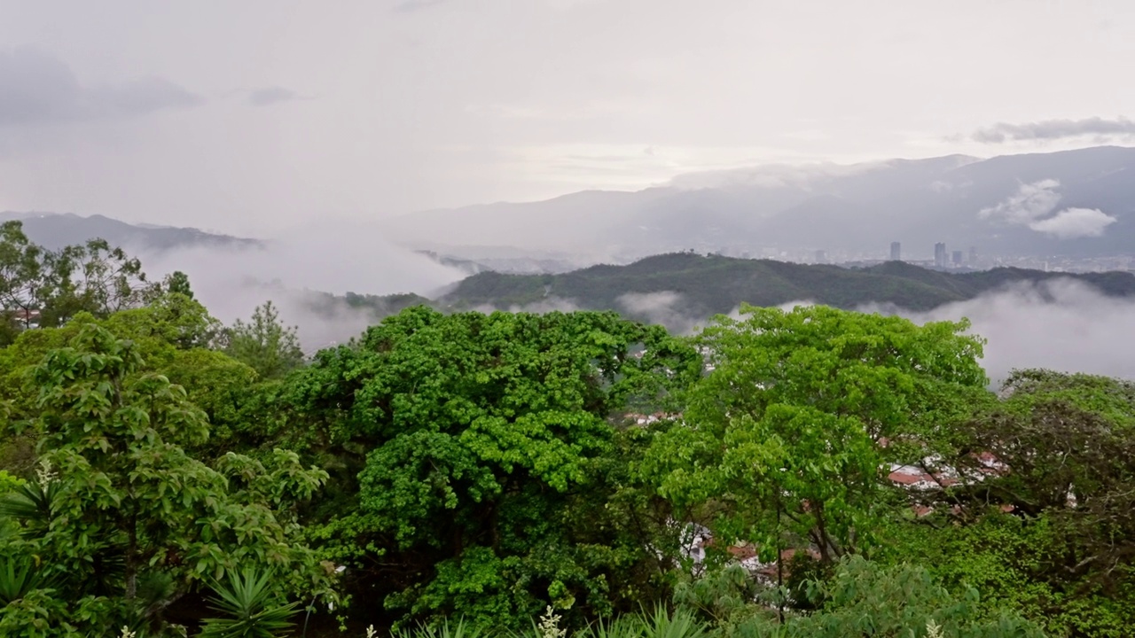 下雨天城市云图的航拍全景视频素材