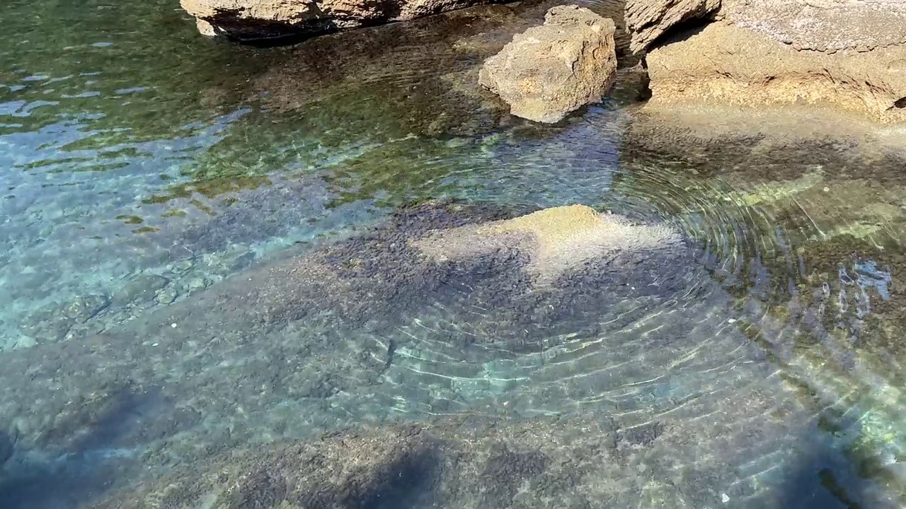 海面清澈透明，海岸有岩石。视频素材