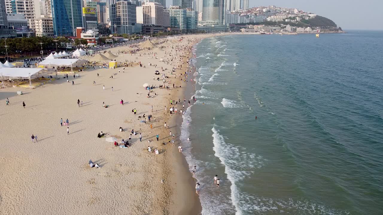 海云台沙滩节鸟瞰图，釜山，韩国，亚洲视频素材