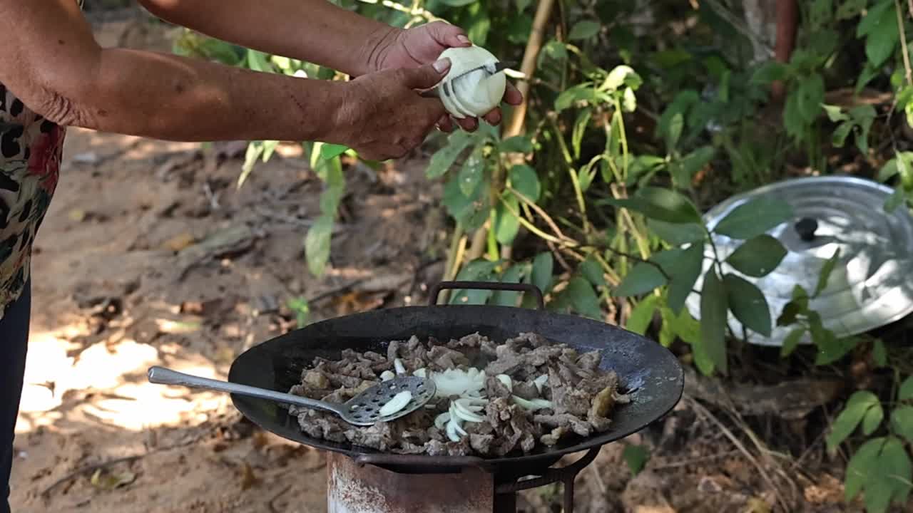 铁板上的洋葱牛肉视频素材