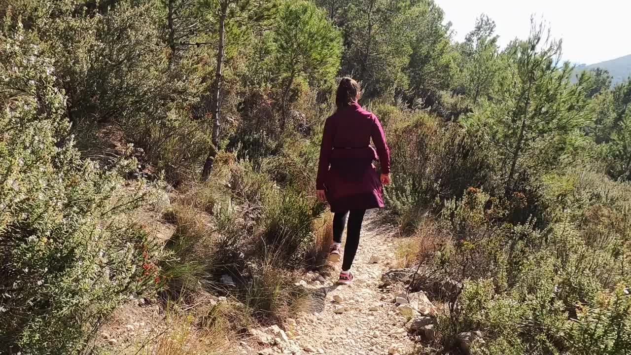 在乡村徒步旅行的女孩视频素材