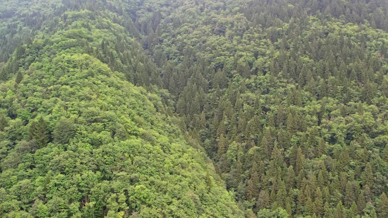 一条河流在里泽的山脉和空中拍摄之间流动视频下载