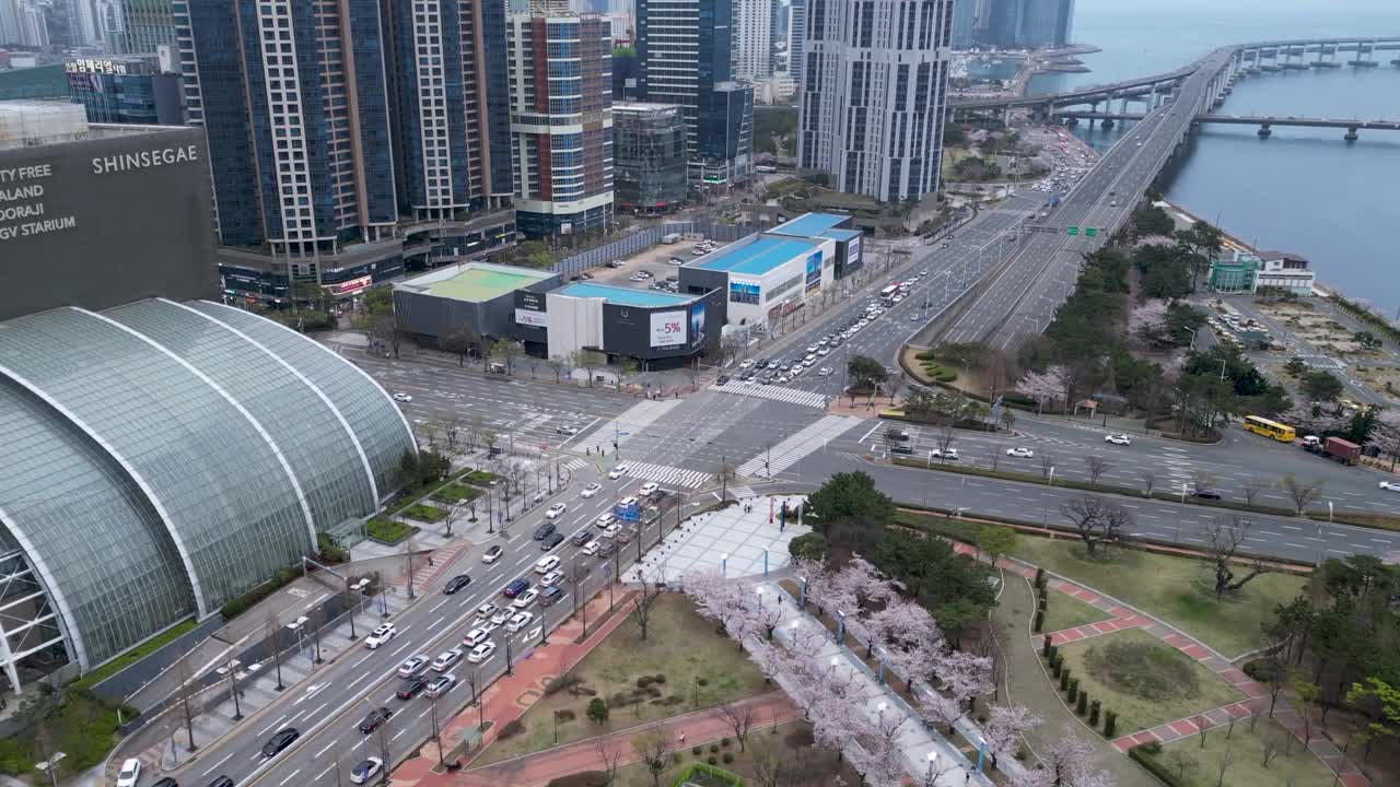 亚洲，韩国，釜山，海云台，centum城市交通时间轴视频素材