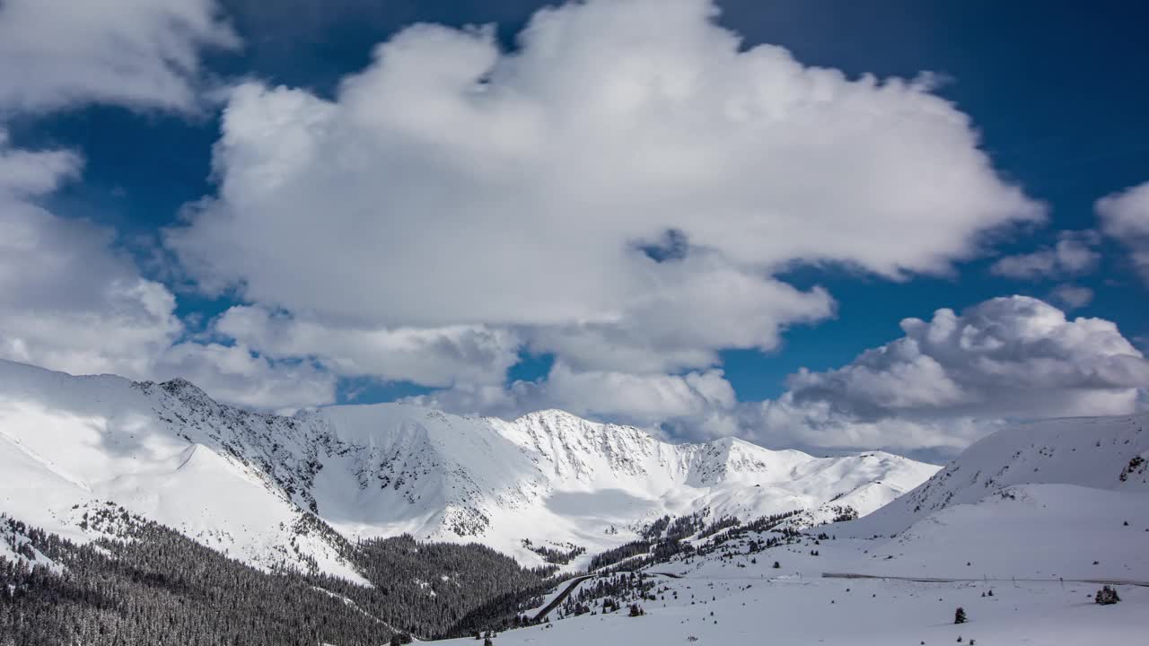 延时-美丽的云移动在雪山视频素材