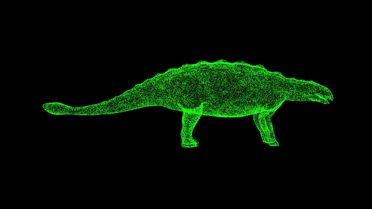 3D恐龙在黑色背景上旋转。史前恐龙。侏罗纪，中生代。自然历史博物馆。史前时期。用于标题，文本，演示。3d动画60 FPS。视频素材