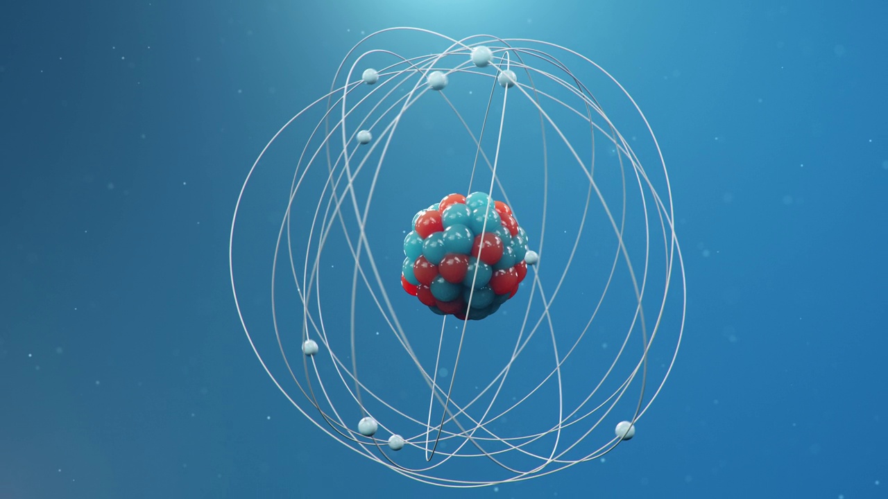 原子结构。原子是构成化学元素的物质的最小层次。核反应。纳米技术的概念。中子和质子，原子核。可循环无缝4K 3D动画视频素材