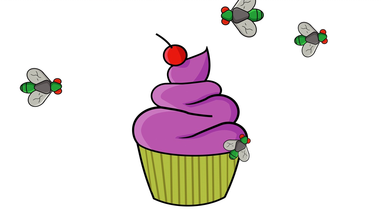 杯子蛋糕被苍蝇包围的动画视频素材