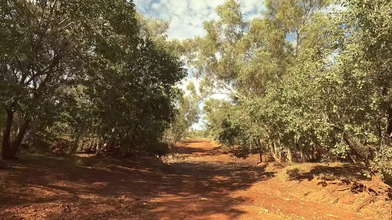 越野车行驶在澳大利亚内陆干涸的河流上，从汽车的角度拍摄，西澳大利亚，澳大利亚视频素材