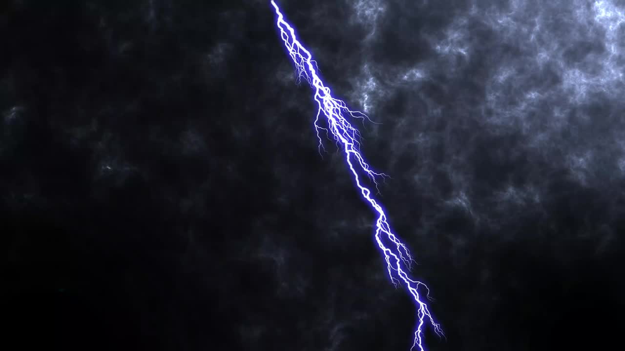 蓝色幻想闪电在黑暗的背景。雷雨又影响闪电、雷击视频素材