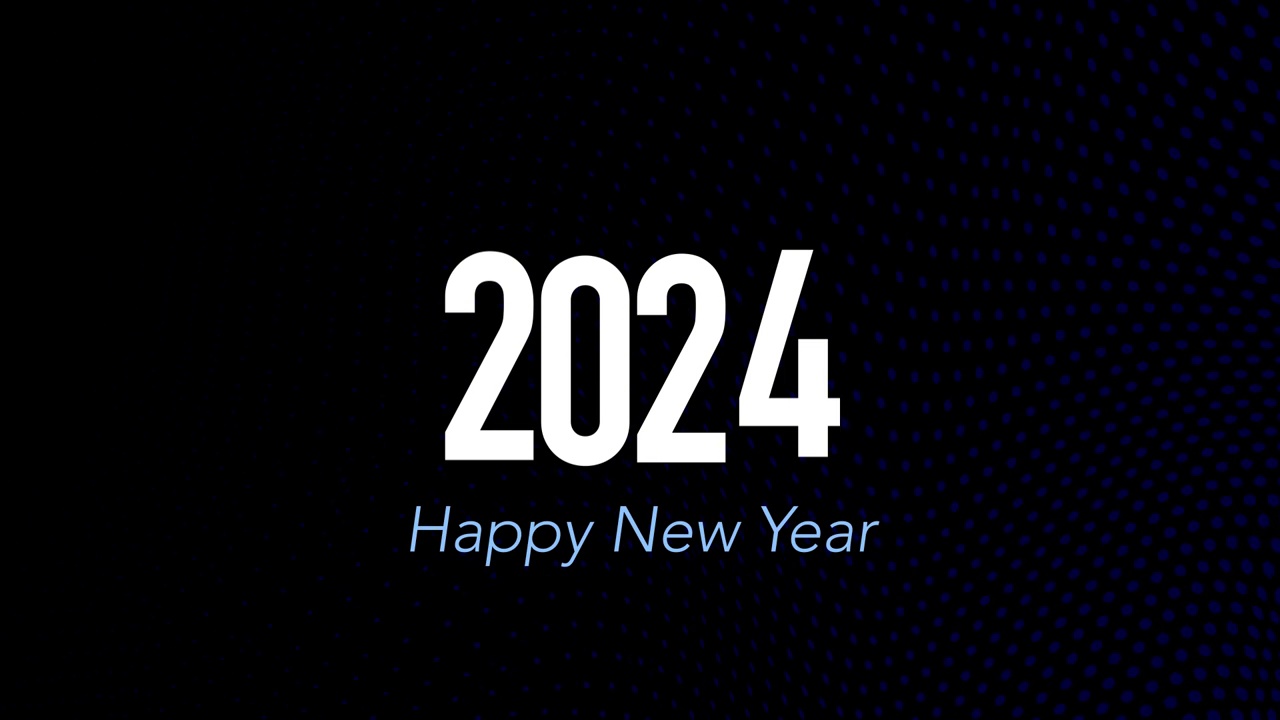 滚动数字2024和新年快乐文本在半色调的背景旋转围绕自己。视频下载