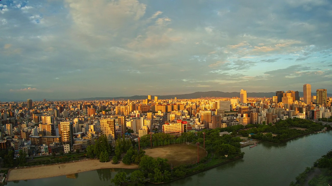 大阪市天际线日落日出延时视频素材