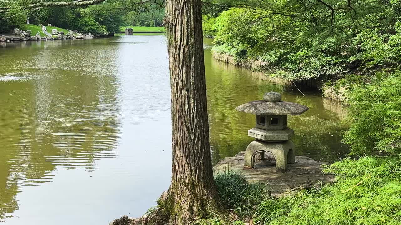 池塘边的艺术混凝土夹具视频素材