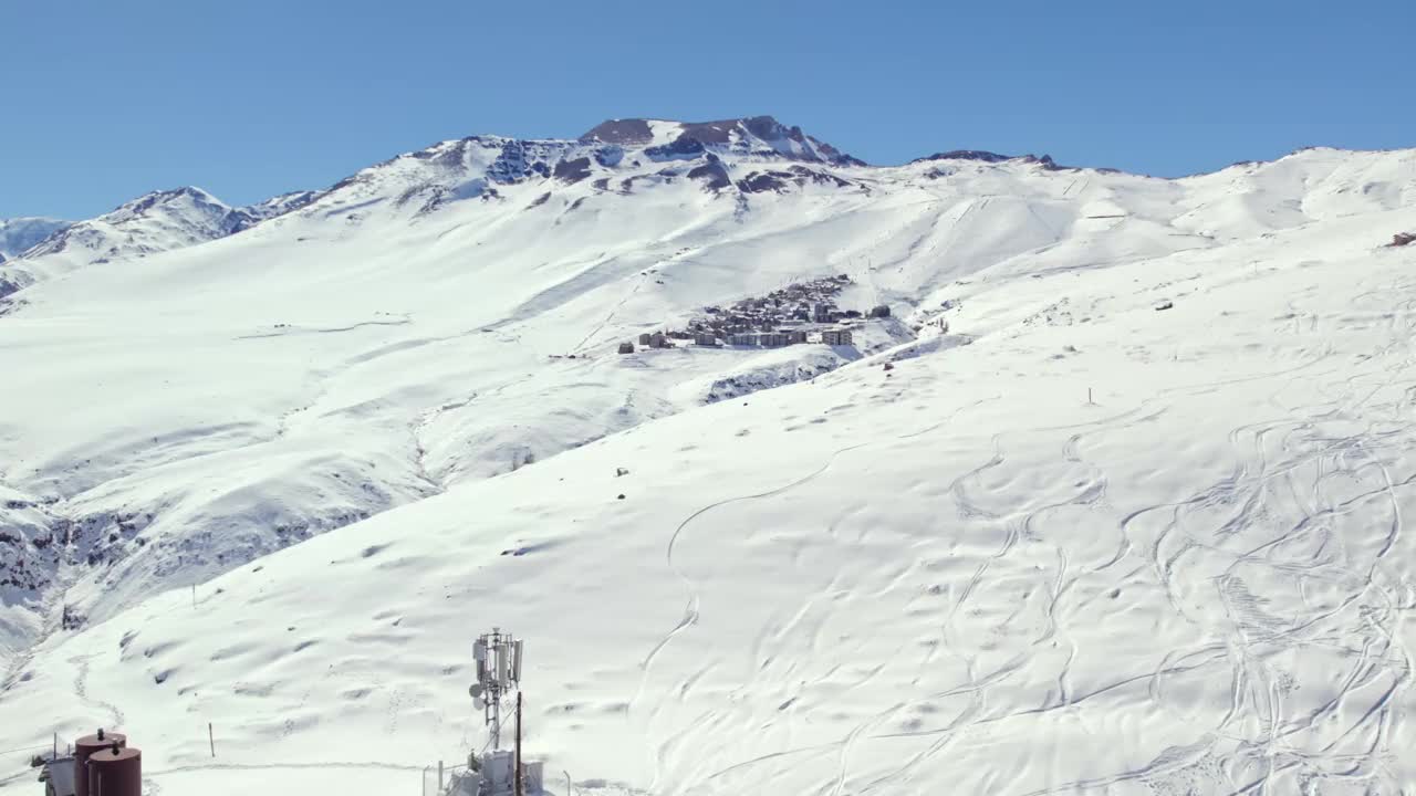 空中视差拍摄的独家拉帕尔瓦滑雪场在安第斯山脉视频素材