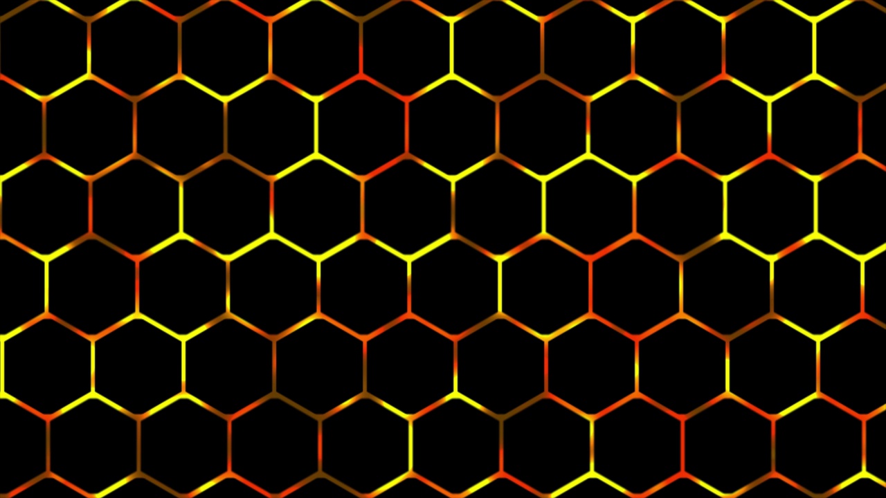 彩色2D发光数字技术六边形网格背景，发光霓虹灯游戏背景视频素材