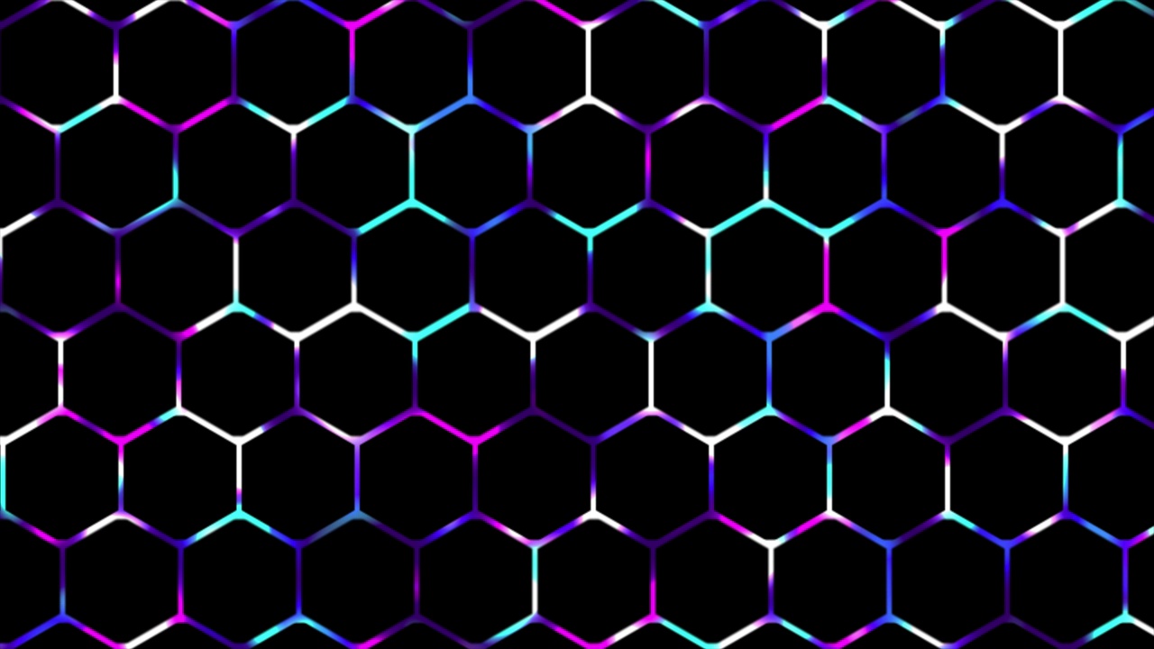 彩色2D发光数字技术六边形网格背景，发光霓虹灯游戏背景视频素材