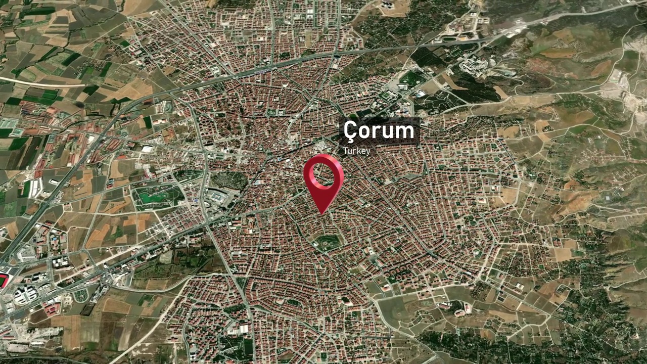 Çorum从太空到地球的城市地图，土耳其(Turkiye)视频素材