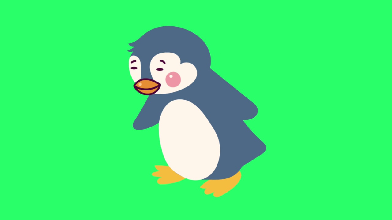 动画可爱的企鹅活动孤立的绿色背景。视频素材