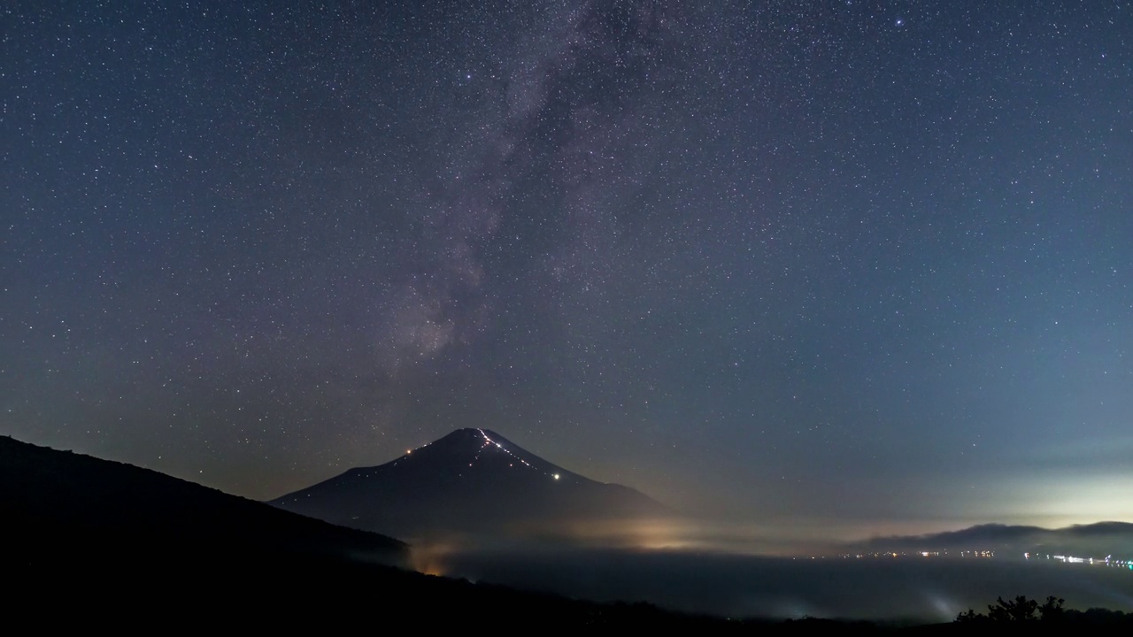 从山中湖全景平台拍摄的富士山上空的天空延时视频素材