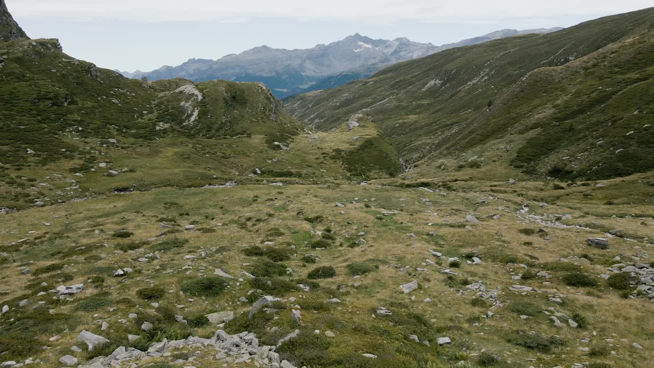 无人机全景的高山牧场在马德西莫-意大利阿尔卑斯山视频素材