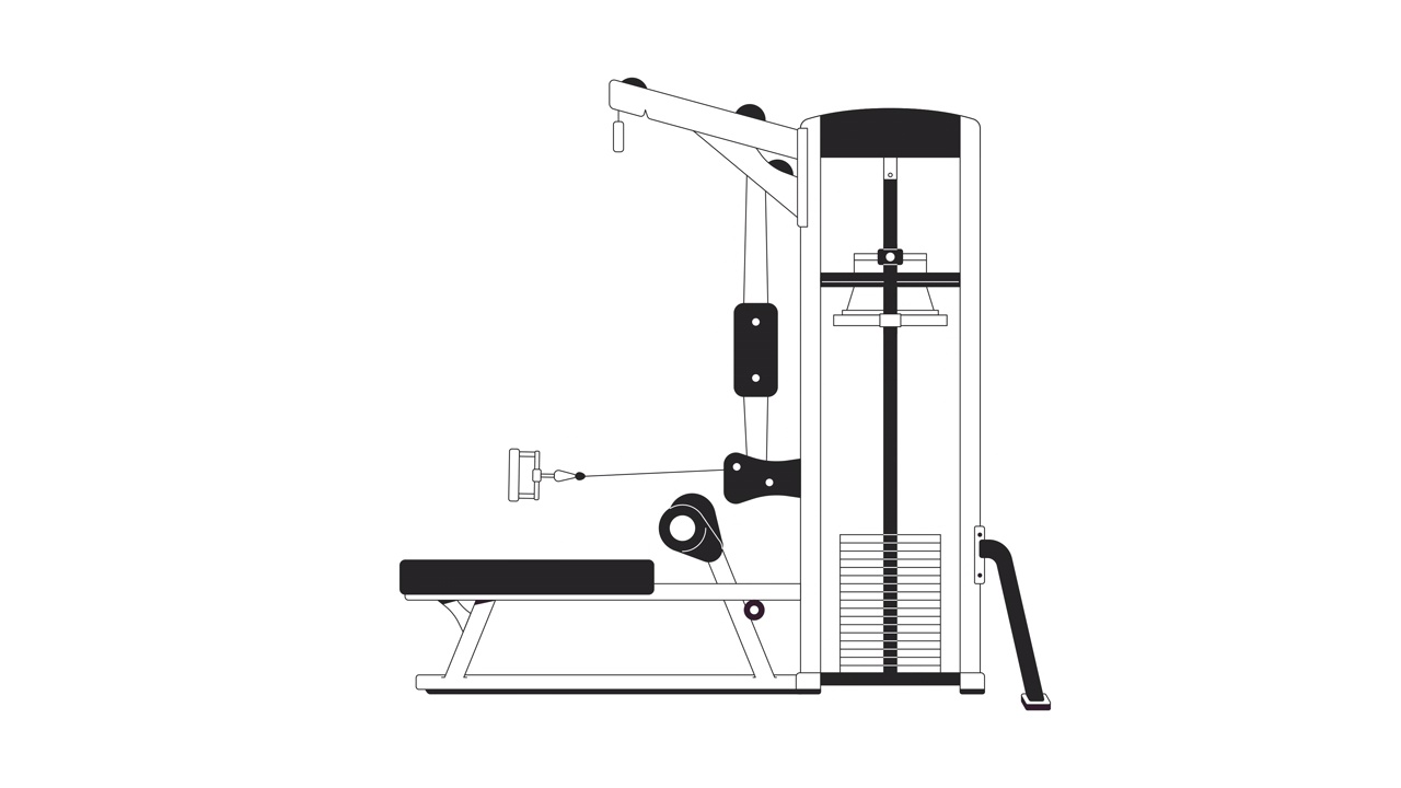 坐姿电缆排机在动作中bw轮廓二维物体动画视频素材