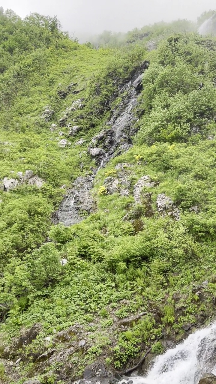 在阳光明媚的夏日漫步在山间，欣赏瀑布。视频下载