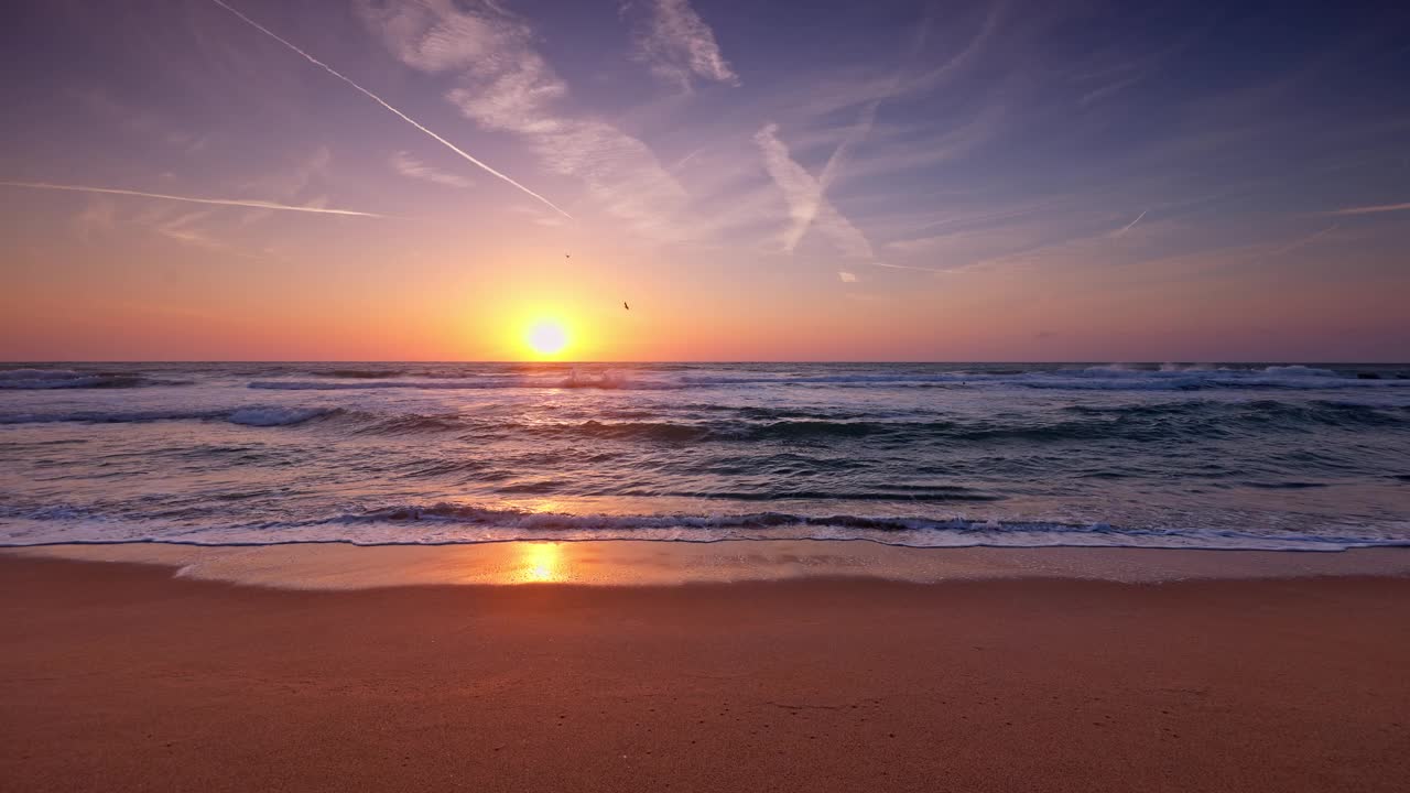 热带夏季海滩日出，美丽放松的早晨在海岸视频素材